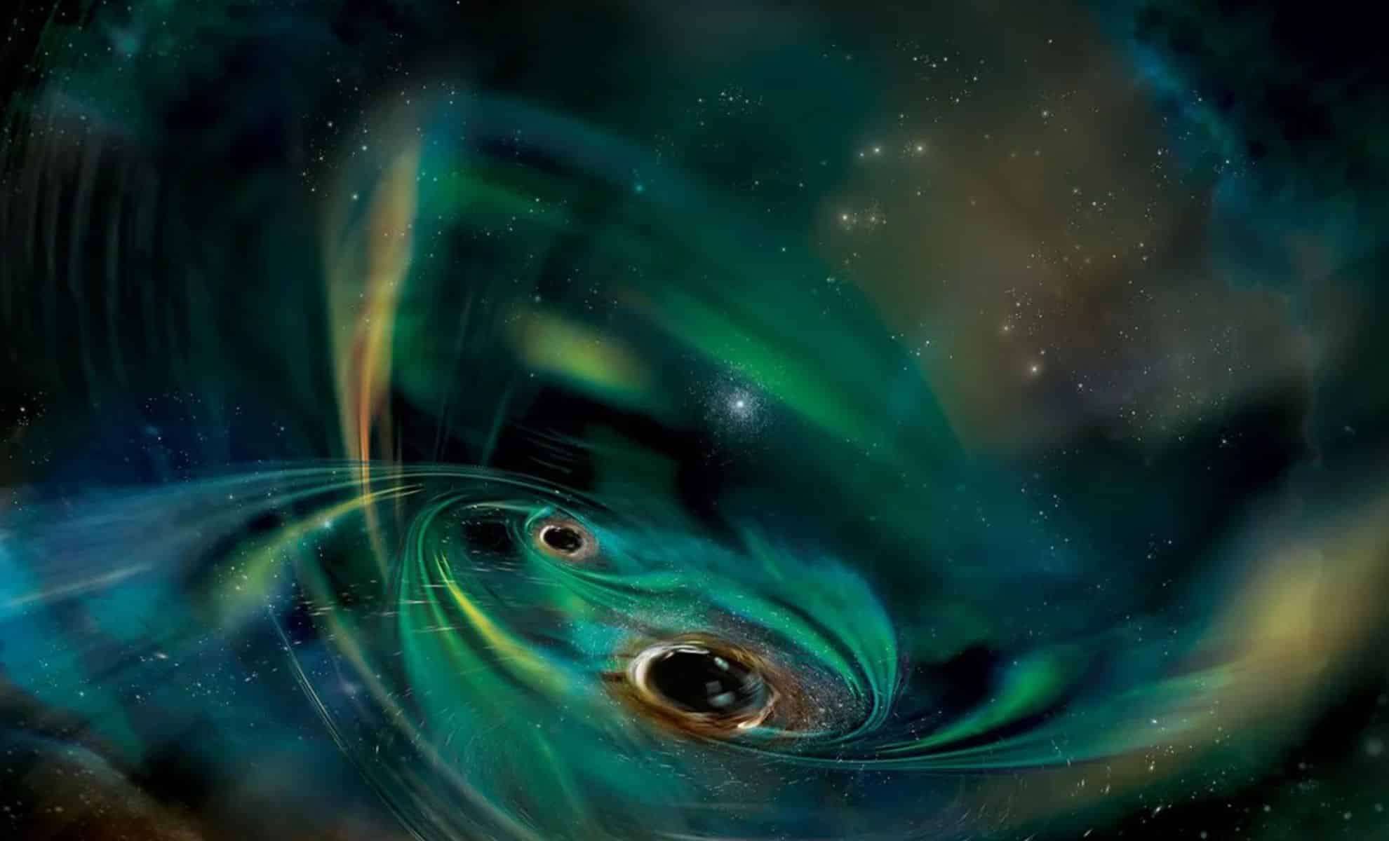 Astronomers Capture Rare Cosmic Dance of Two Supermassive Black Holes Sharing a Gas Cloud 