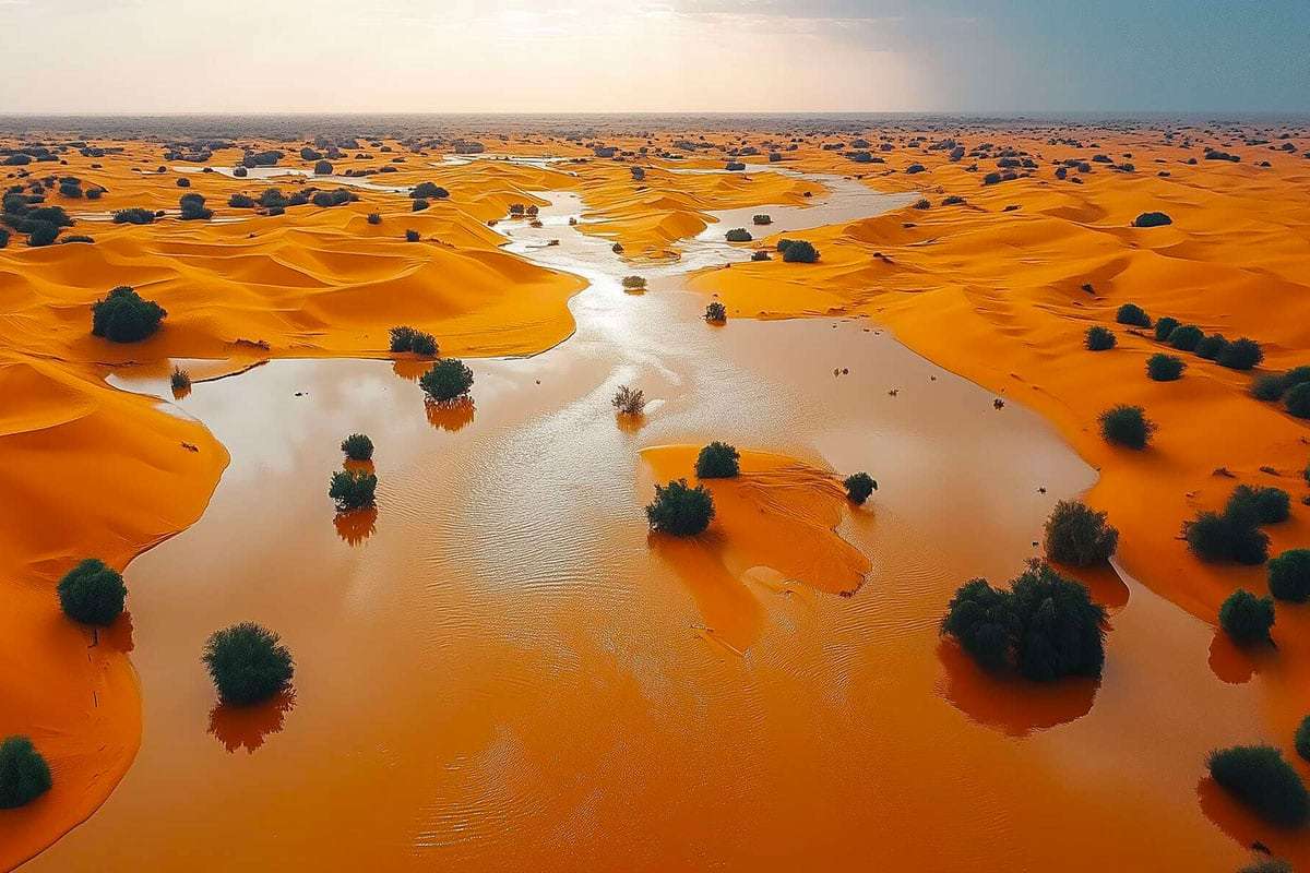 Unveiling the Sahara’s Stunning Transformation: Lakes Form After Exceptional Rainfall 