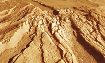 ESA’s Mars Express Captures Unexpected Moving Rock Feature on Mars