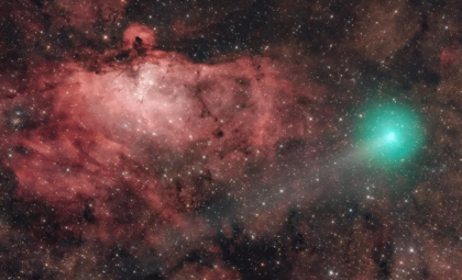 Stunning Capture of Comet SWAN Illuminates the Pillars of Creation in Unforgettable Photo