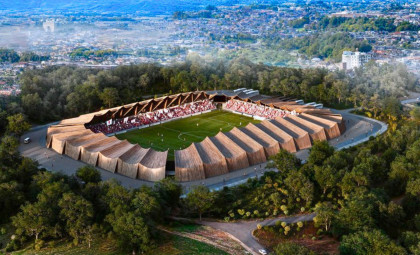 Fan-Driven Wooden Stadium Featuring Rainwater and Local Timber Set for Fukushima Football Club